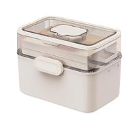MERIGLARE Portable Medicine Box with Handle Sundries Container Multipurpose with Lid Desktop Organizer Clear for Car Travel Bathroom, White