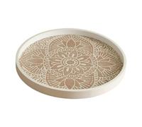 MERIGLARE Rustic Round Decorative Wooden Tray for Dining Table, Bathroom, Perfume Tray, Round Serving Platter, Candle Holder, Soap Dish, Entryway, White