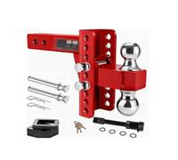 MERIGLARE Trailer Hitch Assembly Adjustable Tow Ball Mount Coupler With Lock And Pins Perforated Height Bracket Carbon Steel Alloy, Red, Red Trailer Arm With 2 Pins And 1 Lock Silver Ball