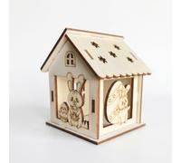 MERIGLARE Unfinished Poplar Wood Easter House Model with Intricate Bunny Chick and Egg Cutout Patterns for Creative Painting and Decorating Suitable for