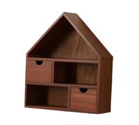 MERIGLARE Wall-Mounted Curio Cabinet, House-Shaped Wooden Shadow Cubby Box, Hanging Wooden Box for Figurine Crafts, Red Brown