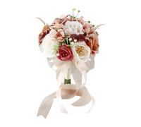 MERIGLARE Wedding Bridal Bouquet Toss Bouquet Bridal Hand Flower Artificial Rose Flowers for Home, Caramel