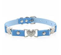MERIGLARE Women Choker Heart Necklace PU Leather Adjustable Closure Sparkling Crystal Embellished Buckle Design Suitable for parties concerts cosplay daily wear, Light Blue