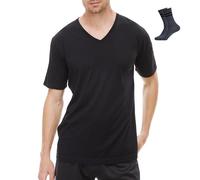 MERINNOVATION Men's Merino Wool T-Shirt Short Sleeve Athletic Tee Wicking Base Layer(Wool Face Mask Included), Black V, Large