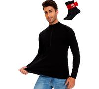 MERINNOVATION Merino Wool Base Layer for Mens - Wool Half Zip Sweater Long Sleeve Midweight Quarter Zip Thermal Men Shirt, Black 240, Large