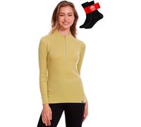 MERINNOVATION Merino Wool Base Layer for Womens - Wool Half Zip Sweater Long Sleeve Midweight Quarter Zip Women Shirt, Leek Green 240, Medium