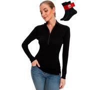 MERINNOVATION Merino Wool Base Layer for Womens Wool Half Zip Sweater Midweight 240g, Black 240, M