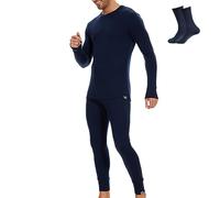 MERINNOVATION Merino Wool Base Layer Set for Men 100% Merino Wool Thermal Underwear Long Sleeve, Navy 250, Large