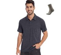 MERINNOVATION Merino Wool Polo Shirt Men - 100% Merino Wool Shirts for Men Short Sleeve Wicking Base Layer, Charcoal-Polo, Medium