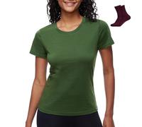 MERINNOVATION Merino Wool T-Shirt Women's Hiking and Outdoor Breathable and Odourless Merino Underwear Base Layer + Merino Wool Socks, Forest Green, L