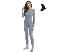 MERINNOVATION Women's Merino Wool Base Layer Set, Grey 165, M