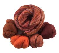 Merino Felting Wool Pack with 1 Vein and 4 Complementary Plain Colours, for needlefelting, Wet Felting & Spindle Spinning (Sunset)