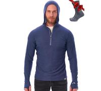 Merino.tech 100% Merino Wool Base Layer Men Lightweight Hoodie - Merino Wool Long Sleeve for Outdoor Adventures (Windsor Blue, XXL)