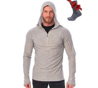 Merino.tech 100% Merino Wool Base Layer Men Lightweight Hoodie - Merino Wool Long Sleeve for Outdoor Adventures (Heather Grey, XL)