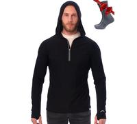 Merino.tech 100% Merino Wool Base Layer Men Lightweight Hoodie - Merino Wool Long Sleeve for Outdoor Adventures (Black, XL)