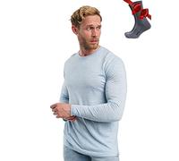Merino.tech Merino Wool Base Layer Men - 100% Merino Wool Long Sleeve Thermal Shirts Lightweight (Large, 165 Arctic)
