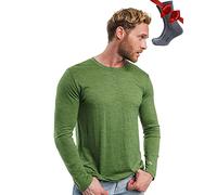 Merino.tech Merino Wool Base Layer Men - 100% Merino Wool Long Sleeve Thermal Shirts Lightweight (Large, 165 Green Olive)