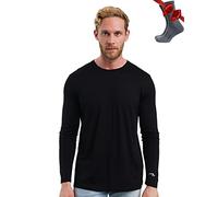 Merino.tech Merino Wool Base Layer Men - 100% Merino Wool Long Sleeve Thermal Shirts Lightweight (S, 165 Black)
