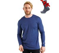 Merino.tech Merino Wool Base Layer - Mens 100% Merino Wool Long Sleeve Thermal Shirts Heavyweight, Midweight, Lite with Socks, Indigo Night, 3XL