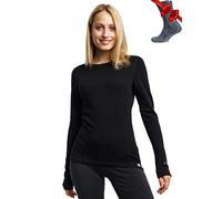 Merino.tech Merino Wool Base Layer Women 100% Merino Wool Midweight Long Sleeve Thermal Shirts + Wool Socks (XL, Black 250)