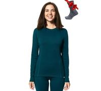 Merino.tech Merino Wool Base Layer Womens - 100% Merino Wool Long Sleeve Thermal Shirts Heavyweight, Midweight, Lite + Wool Socks (Large, 320 Deep Teal)