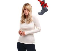 Merino.tech Merino Wool Base Layer Womens - 100% Merino Wool Long Sleeve Thermal Shirts Heavyweight, Midweight, Lite + Wool Socks (Small, 250 Natural Merinos)