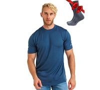 Merino.tech Merino Wool T Shirt Mens - Merino Wool Base Layer Men Undershirt Lightweight + Hiking Socks (XX-Large, Denim)