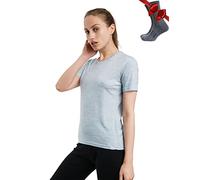 Merino.tech Merino Wool T Shirt Women - 100% Merino Wool Base Layer Womens Short Sleeve Tee + Hiking Sockss (Small, Arctic Crewneck)