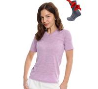 Merino.tech Merino Wool T Shirt Women - 100% Merino Wool Base Layer Womens Short Sleeve Tee + Hiking Socks (Large, Lilac Heather V-Neck)