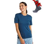 Merino.tech Merino Wool T Shirt Women - 100% Merino Wool Base Layer Womens Short Sleeve Tee + Hiking Socks (XX-Large, Denim Blue Crewneck)