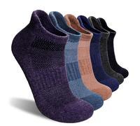 Merino Wool Ankle Hiking Socks For Men & Women No Show Running Athletic Support Thick Cushioned Breathable Socks 6 Pairs, Grey & Blue, L