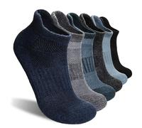 Merino Wool Ankle Hiking Socks For Men & Women No Show Running Athletic Support Thick Cushioned Breathable Socks 6 Pairs, Blue & Green, M