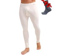 Merino Wool Base Layer Men Leggings Pants 100% Merino Wool Thermal Underwear Long Johns Light, Mid, Heavyweight + Hiking Socks (Small, 250 Natural Merinos)