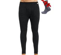 Merino Wool Base Layer Men Leggings Pants 100% Merino Wool Thermal Underwear Long Johns Light, Mid, Heavyweight + Hiking Socks (X-Large, 165 Charcoal Grey)