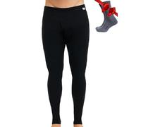 Merino Wool Base Layer Men Leggings Pants 100% Merino Wool Thermal Underwear Long Johns Light, Mid, Heavyweight + Hiking Socks (Medium, 165 Black)