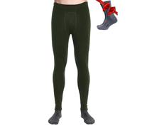 Merino Wool Base Layer Men Leggings Pants 100% Merino Wool Thermal Underwear Long Johns Light, Mid, Heavyweight + Hiking Socks (Medium, 320 Army Green)