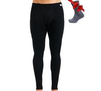 Merino Wool Base Layer Men Leggings Pants 100% Merino Wool Thermal Underwear Long Johns Light, Mid, Heavyweight + Hiking Socks (XX-Large, Black 250)