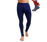 Merino Wool Base Layer Men Leggings Pants 100% Merino Wool Thermal Underwear Long Johns Light, Mid, Heavyweight + Hiking Socks (X-Large, 250 Navy)