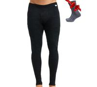 Merino Wool Base Layer Men Leggings Pants 100% Merino Wool Thermal Underwear Long Johns Light, Mid, Heavyweight + Hiking Socks (Small, 320 Charcoal Grey)