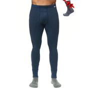 Merino Wool Base Layer Men Leggings Pants 100% Merino Wool Thermal Underwear Long Johns Light, Mid, Heavyweight + Hiking Socks (Medium, 320 Navy)