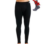 Merino Wool Base Layer Men Leggings Pants 100% Merino Wool Thermal Underwear Long Johns Light, Mid, Heavyweight + Hiking Socks (XX-Large, 320 Black)