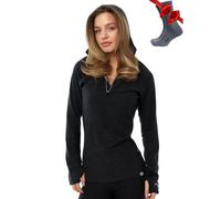 Merino Wool Base Layer Women - Merino Wool Hoodie Half Zip Ligtweight Long Sleeve Shirt (Medium, 190 Charcoal Grey)