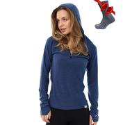 Merino Wool Base Layer Women - Merino Wool Hoodie Half Zip Ligtweight Long Sleeve Shirt (Medium, 190 Windsor Blue)