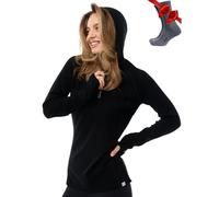 Merino Wool Base Layer Women - Merino Wool Hoodie Half Zip Ligtweight Long Sleeve Shirt (XX-Large, 190 Black)