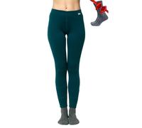 Merino Wool Base Layer Womens Leggings 100% Merino Thermal Underwear Pants for Women Heavyweight + Wool Socks (X-Large, 320 Deep Teal)
