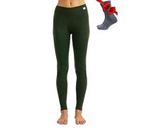 Merino Wool Base Layer Womens Leggings 100% Merino Thermal Underwear Pants for Women Heavyweight + Wool Socks (X-Small, 320 Army Green)