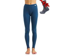 Merino Wool Base Layer Womens Leggings 100% Merino Thermal Underwear Pants for Women Lightweight + Wool Socks (Medium, 165 Denim Blue)