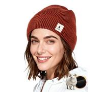 Merino Wool Beanie Hat for Men & Women, Thermal Knit Winter Wooly Hat, Warm Cuffed Fisherman Style Cap for Outdoor, Hiking & Cold Weather Red