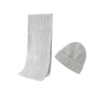 Merino Wool Beanie & Scarf Set - Grey One Size