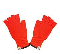 Merino Wool Fingerless Gloves - Half Finger Warm Knitted Gloves - Blaze Orange - Medium